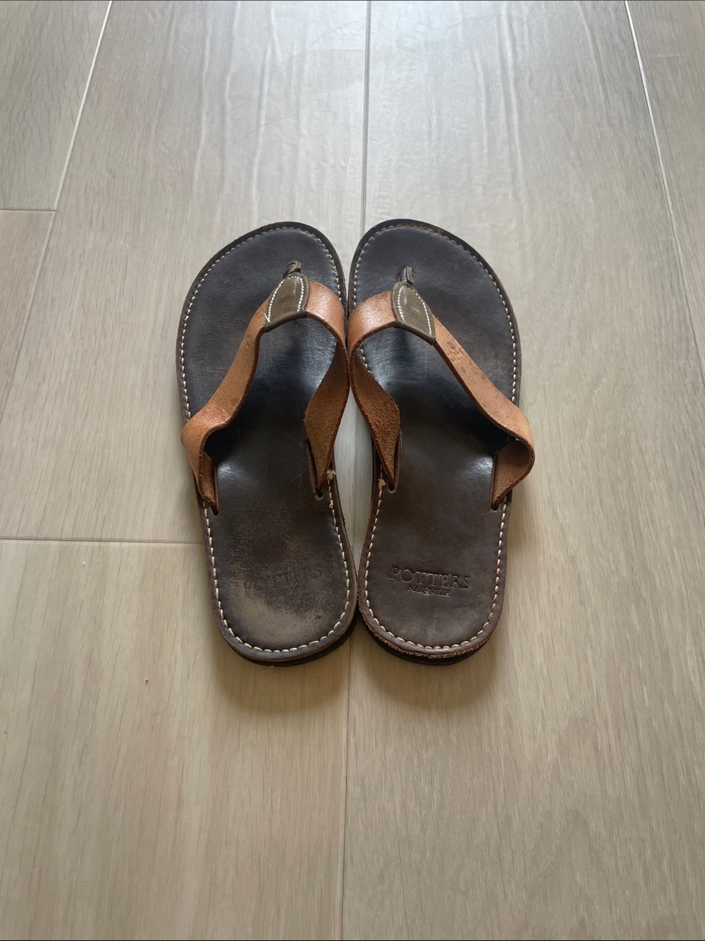 Potters Brown Leather Men's Flip Flops
